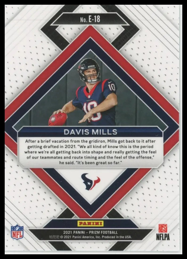2021 Panini Prizm - Emergent Davis Mills E-18 Houston Texans - Football Card Single