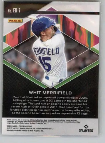 Whit Merrifield baseball card from Panini Prizm Fearless series, 2021 Panini Prizm