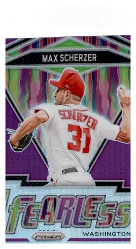2021 Panini Prizm Fearless Pink Prizm Max Scherzer baseball card with original gloss