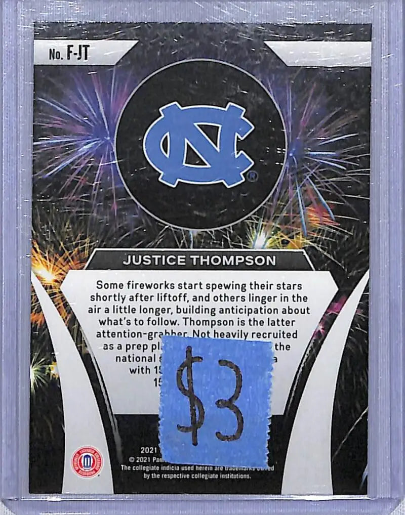 2021 Panini Prizm Fireworks #F-JT Justice Thompson NM-MT - Basketball Card Single