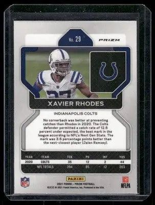 2021 Panini Prizm Football Xavier Rhodes #29 Green Football - Football Card Single