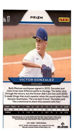 2021 Panini Prizm Green Prizm #17 Victor Gonzalez NM-MT Dodgers ID:45245 - Baseball Card Single