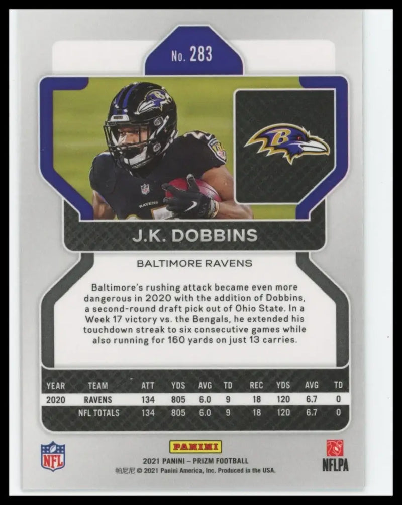 2021 Panini Prizm J.K. Dobbins 283 Baltimore Ravens - Football Card Single