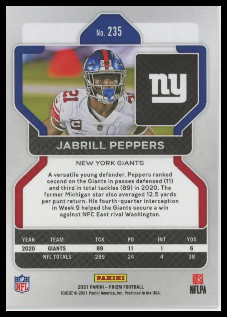 2021 Panini Prizm Jabrill Peppers 235 New York Giants - Football Card Single