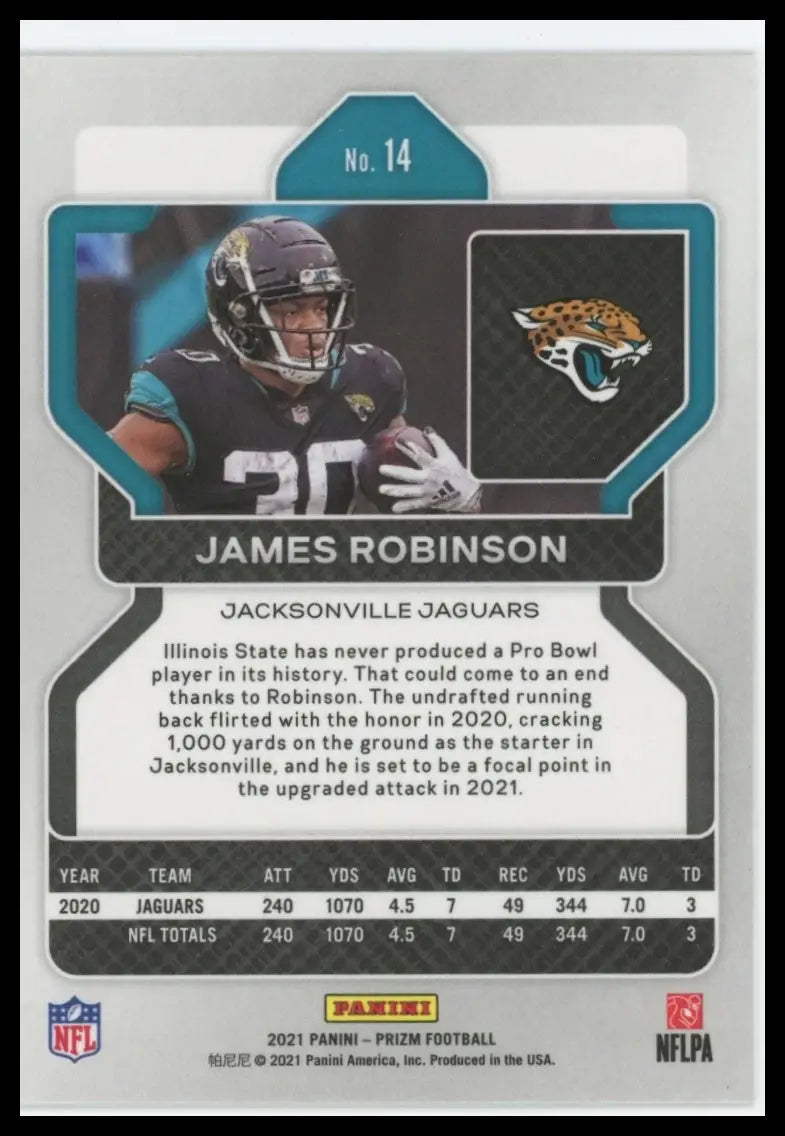 2021 Panini Prizm James Robinson 14 Jacksonville Jaguars NM - Football Card Single