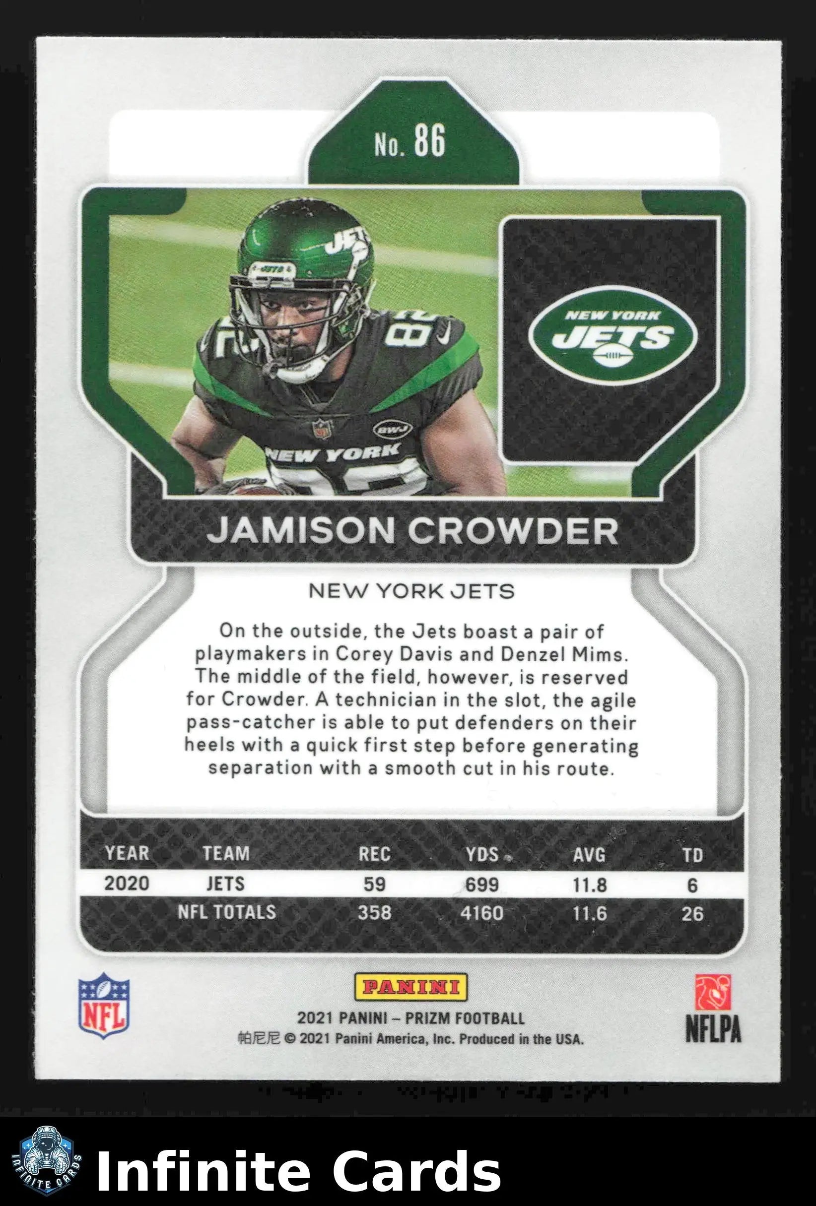 2021 Panini Prizm JAMISON CROWDER #86 New York Jets - Football Card Single
