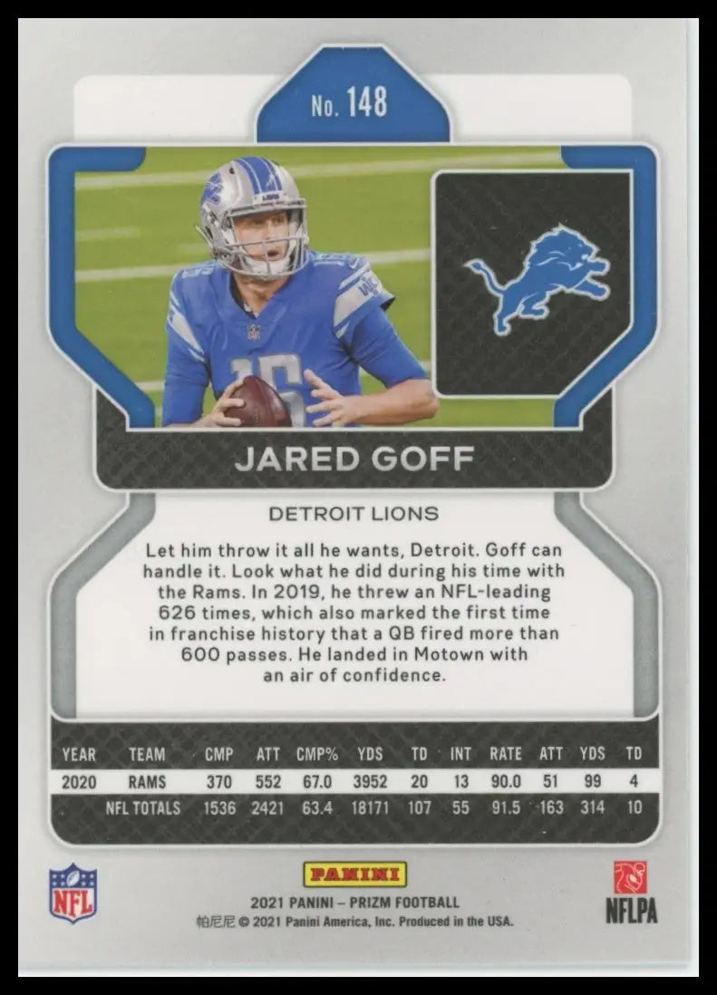2021 Panini Prizm Jared Goff 148 Detroit Lions NM - Football Card Single