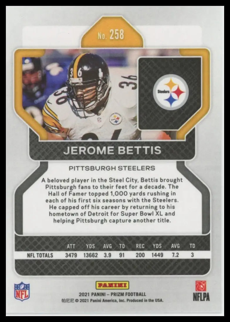 2021 Panini Prizm Jerome Bettis 258 Pittsburgh Steelers - Football Card Single