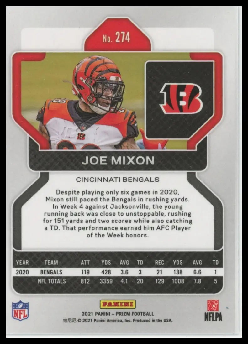 2021 Panini Prizm Joe Mixon 274 Cincinnati Bengals - Football Card Single