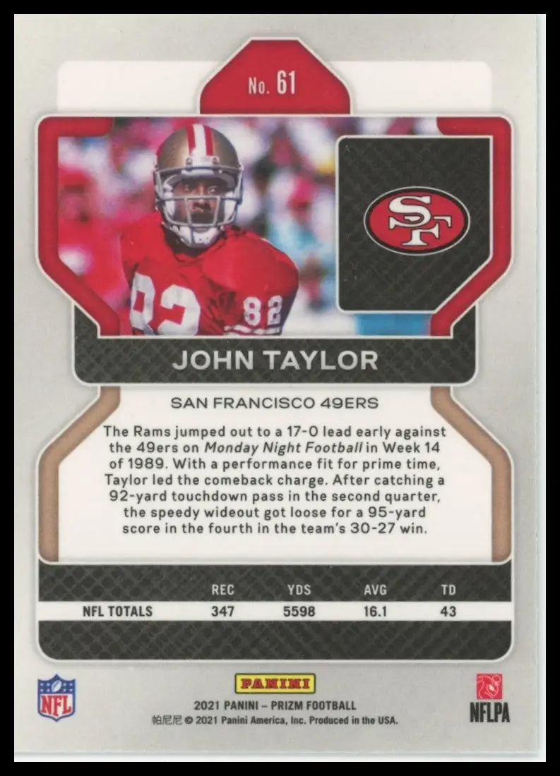 2021 Panini Prizm John Taylor 61 San Francisco 49ers NM - Football Card Single