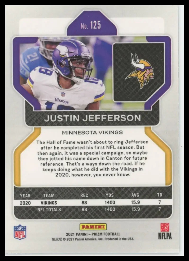 2021 Panini Prizm Justin Jefferson 125 Minnesota Vikings NM - Football Card Single