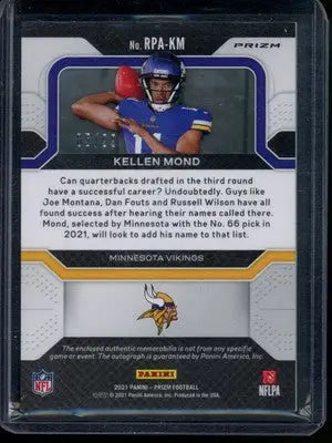 2021 Panini Prizm Kellen Mond #RPA-KM Auto 85/99 RC Patch Football - Football Card Single