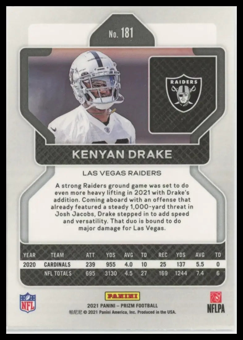 2021 Panini Prizm Kenyan Drake 181 Las Vegas Raiders NM - Football Card Single