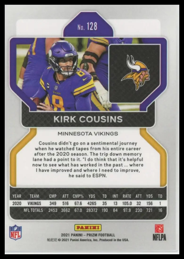 2021 Panini Prizm Kirk Cousins 128 Minnesota Vikings NM - Football Card Single