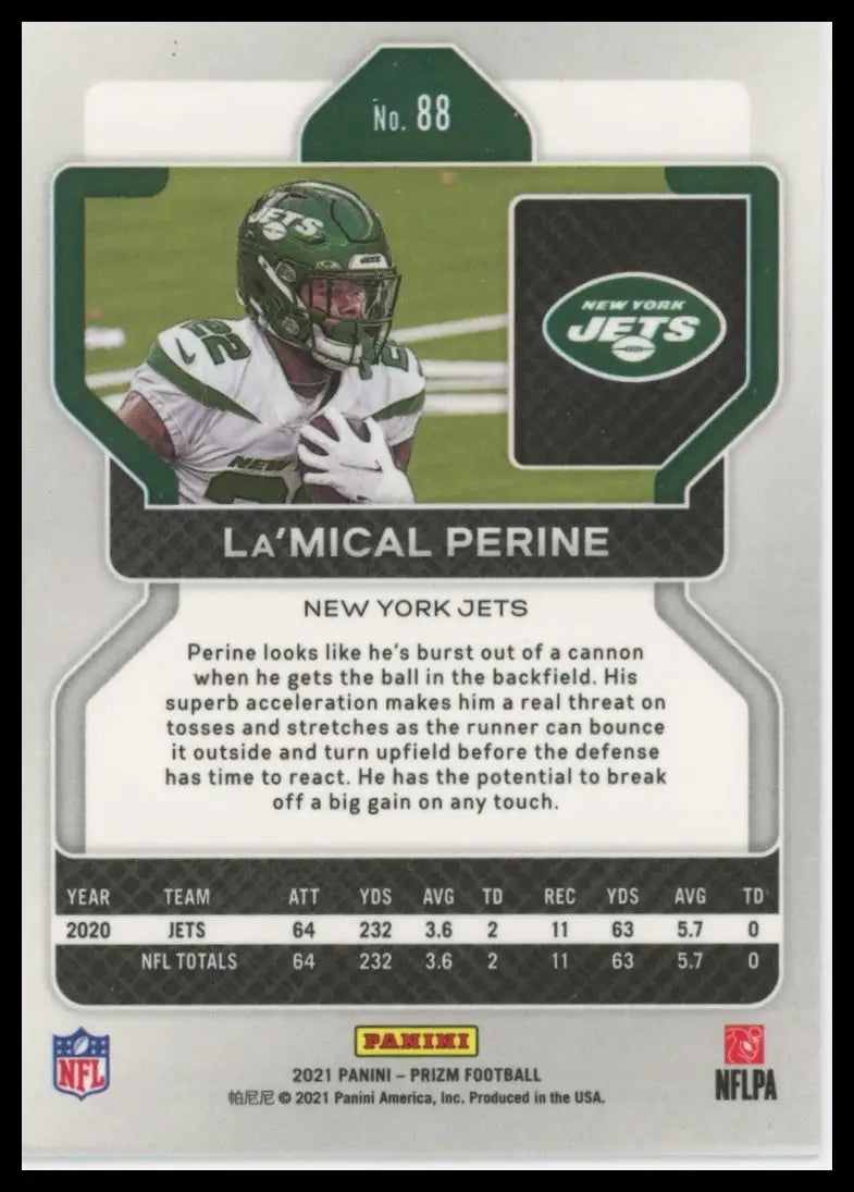 2021 Panini Prizm La’Mical Perine 88 New York Jets NM - Football Card Single