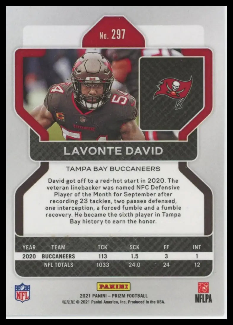 2021 Panini Prizm Lavonte David 297 Tampa Bay Buccaneers NM - Football Card Single