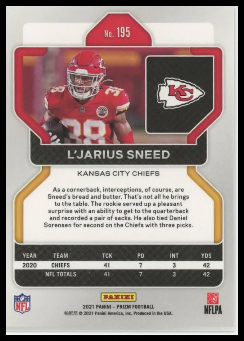 2021 Panini Prizm L’Jarius Sneed 195 Kansas City Chiefs NM - Football Card Single