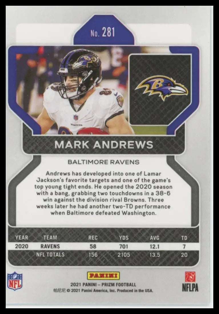 2021 Panini Prizm Mark Andrews 281 Baltimore Ravens NM - Football Card Single