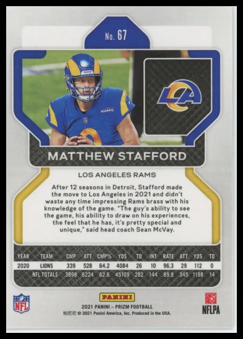 2021 Panini Prizm Matthew Stafford 67 Los Angeles Rams - Football Card Single