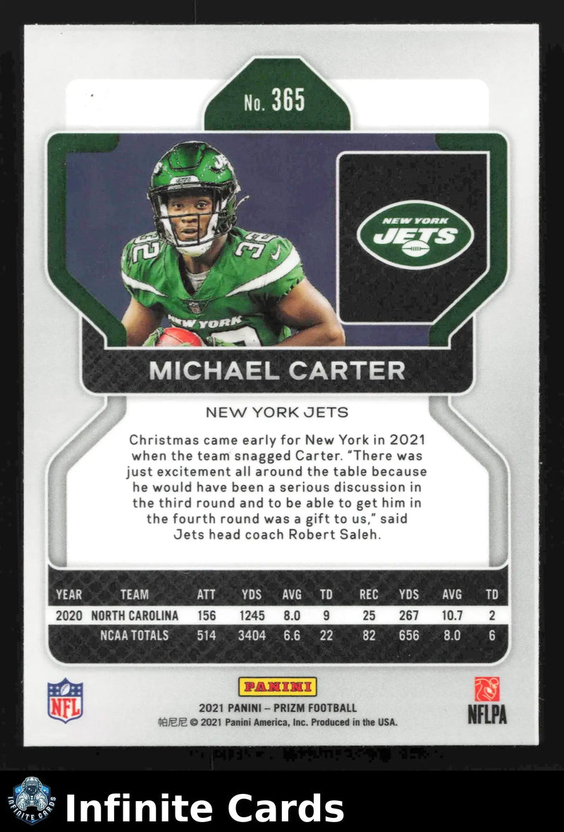 2021 Panini Prizm MICHAEL CARTER #365 New York Jets RC - Football Card Single