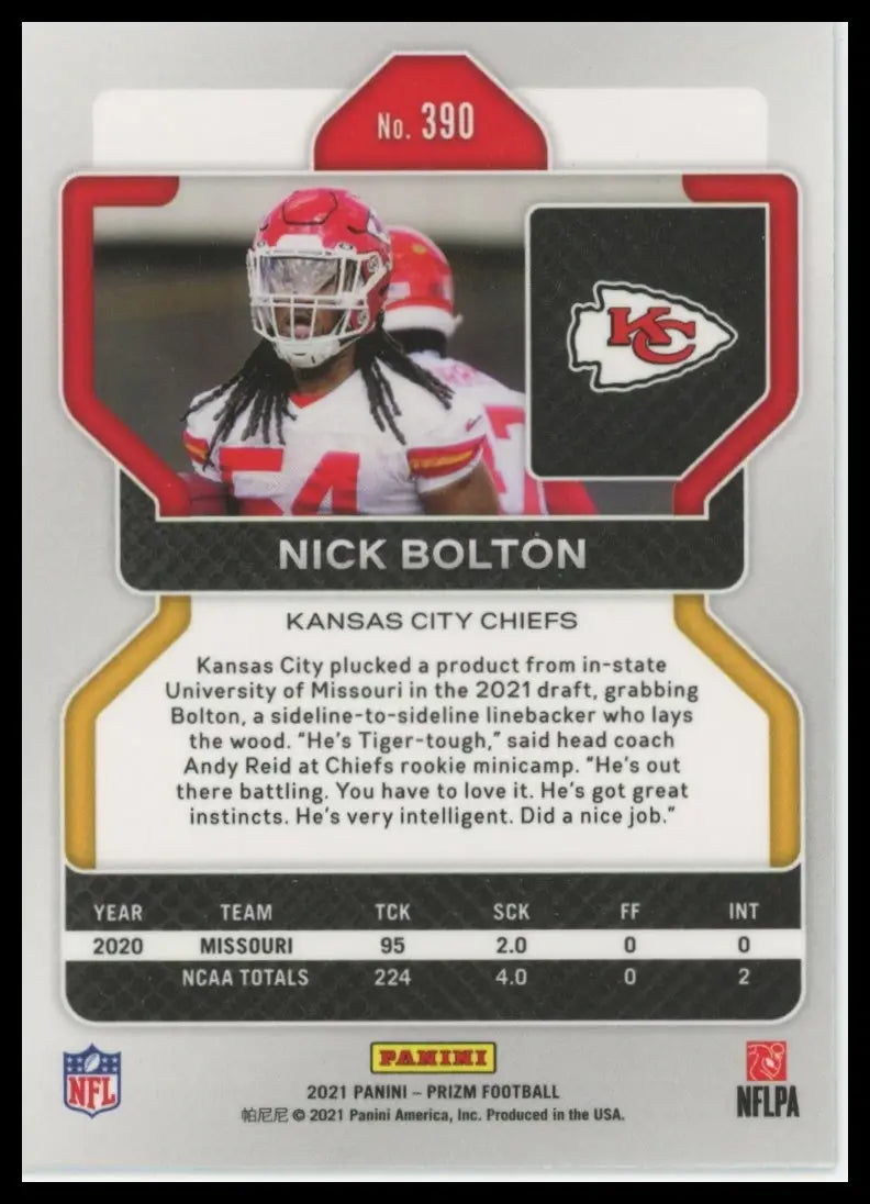 2021 Panini Prizm Nick Bolton RC 390 Kansas City Chiefs - Football Card Single
