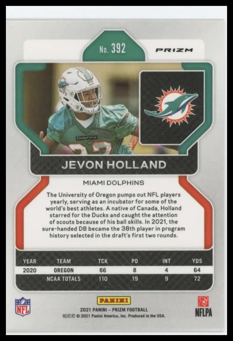2021 Panini Prizm Orange Laser Jevon Holland Rookie #392 Miami Dolphins Football