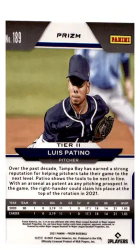 2021 Panini Prizm Pink Prizm #189 Luis Patino NM-MT Rays ID:45240 - Baseball Card Single