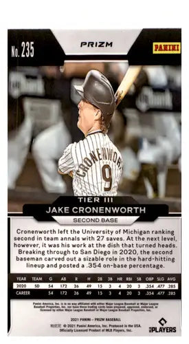 2021 Panini Prizm Pink Prizm #235 Jake Cronenworth NM-MT Padres ID:45238 - Baseball Card Single