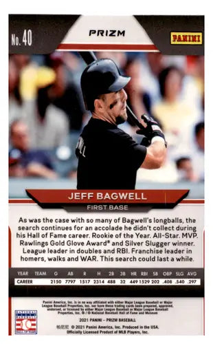 Jeff Bagwell baseball card from 2021 Panini Prizm Pink Prizm set with original gloss