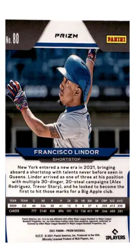 Baseball trading card featuring Francisco Lindor in 2021 Panini Prizm Pink Prizm Pink