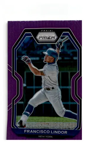 Purple Francisco Lindor Panini Prizm Pink baseball card in 2021 Panini Prizm Pink series