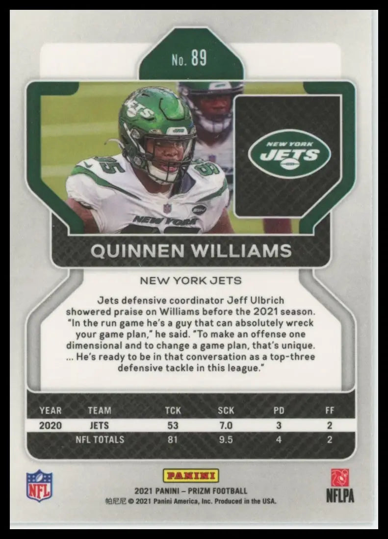 2021 Panini Prizm Quinnen Williams 89 New York Jets NM - Football Card Single