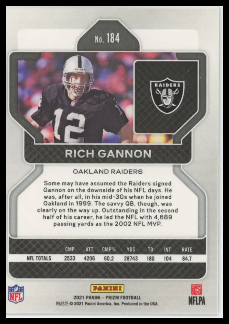 2021 Panini Prizm Rich Gannon 184 Oakland Raiders - Football Card Single
