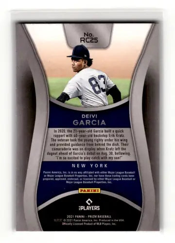 Baseball card back featuring original gloss for 2021 Panini Prizm Rookie Deivi Garcia