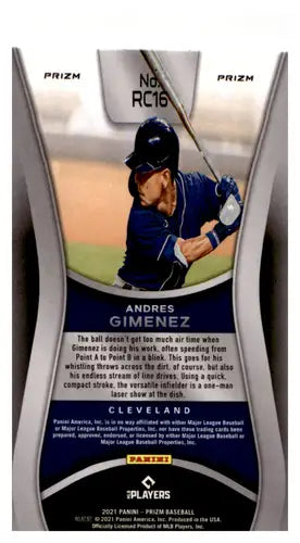 Original gloss baseball trading card featuring Andres Gimenez at bat from Panini Prizm Rookie Class