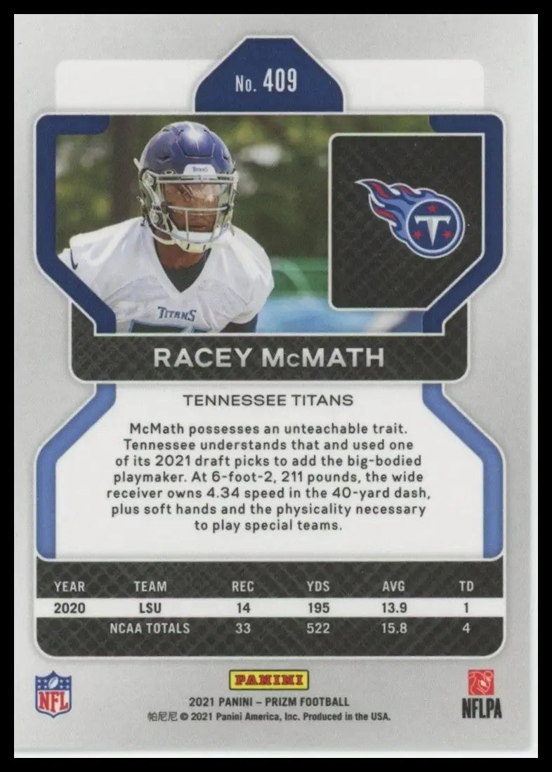 2021 Panini Prizm - Rookie Racey McMath #409 (RC) - Football Card Single