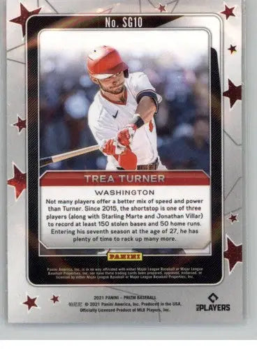 Baseball trading card of Trea Turner from 2021 Panini Prizm Star Gazing series
