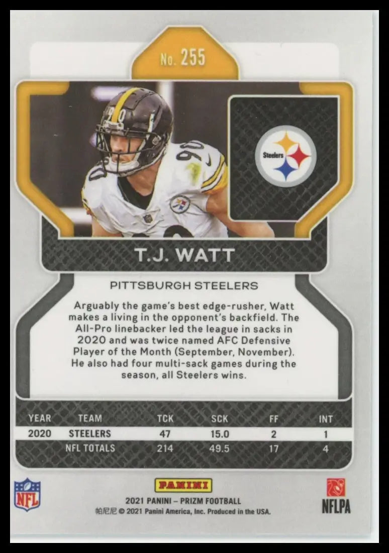 2021 Panini Prizm T.J. Watt 255 Pittsburgh Steelers NM - Football Card Single