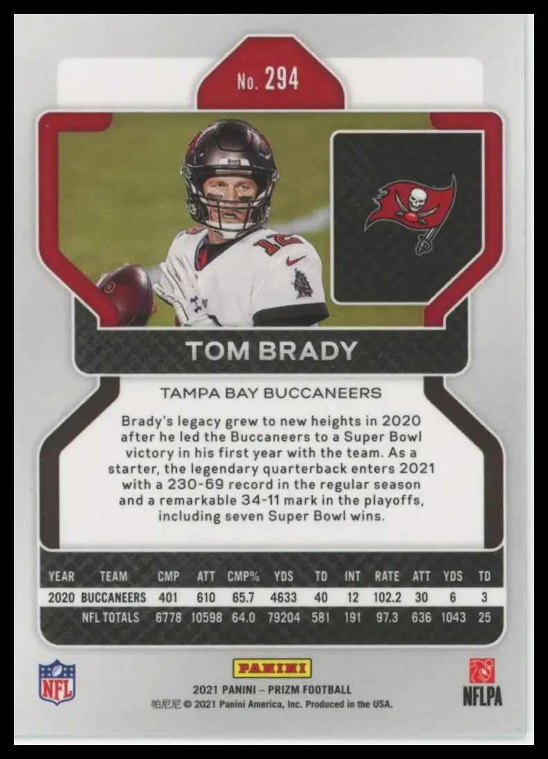 2021 Panini Prizm Tom Brady 294 Tampa Bay Buccaneers - Football Card Single