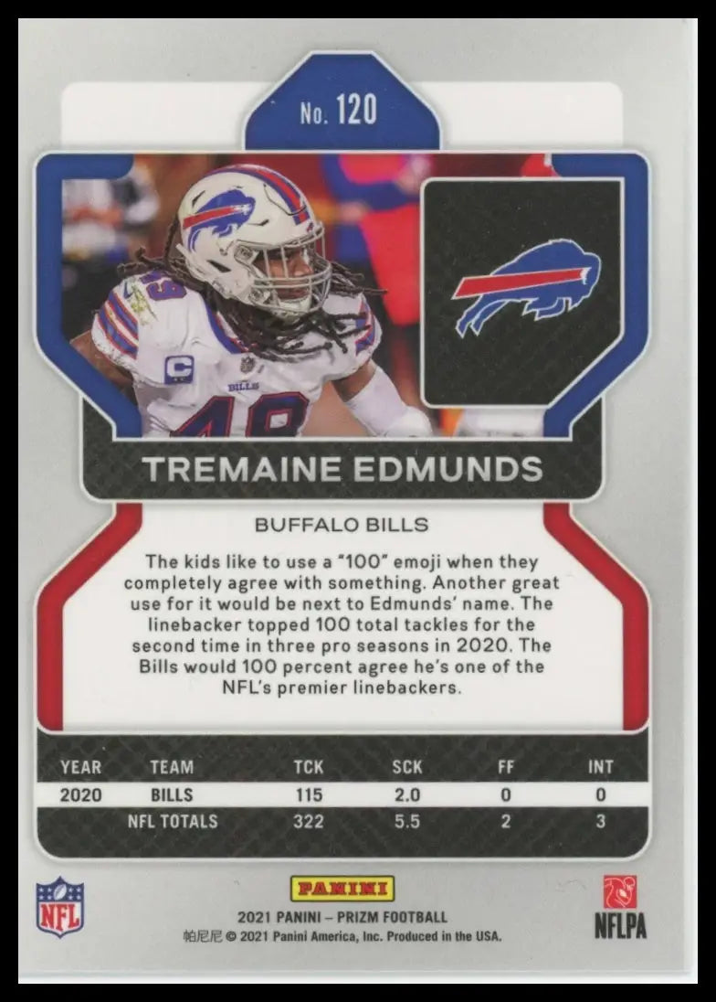 2021 Panini Prizm Tremaine Edmunds 120 Buffalo Bills NM - Football Card Single