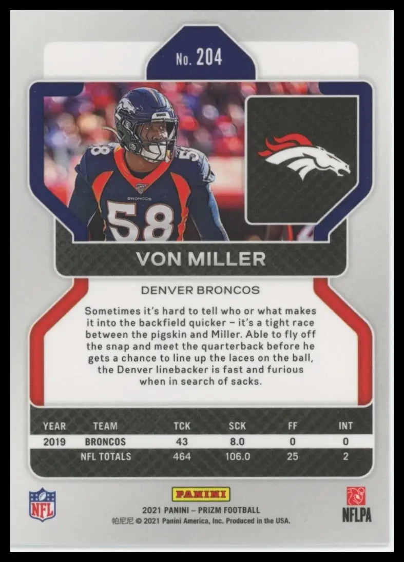 2021 Panini Prizm Von Miller 204 Denver Broncos NM - Football Card Single