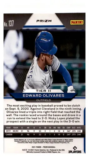 Edward Olivares baseball card from 2021 Panini Prizm White Wave collection