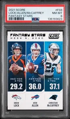 2021 Panini Score Fantasy Stars #FS9 Lock/Allen/Mccaffrey Fantasy Stars PSA 8 - Football Card Single