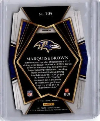 2021 Panini Select #105 Marquise Brown Black and Gold Prizm Die Cut - Football Card Single