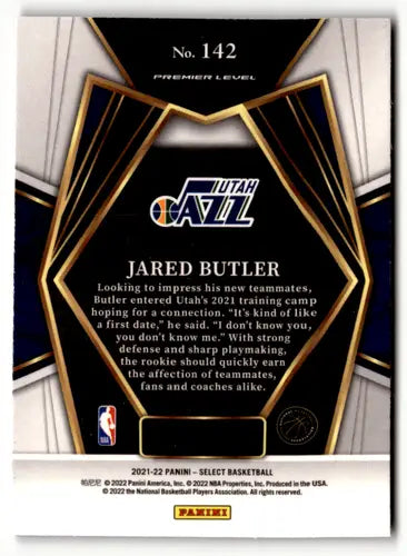 Back of Jared Butler 2021 Panini Select basketball card with original gloss detail