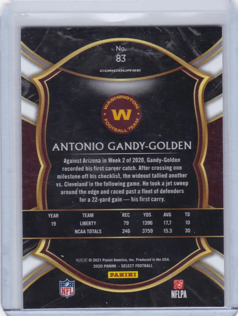 Football trading card of Antonio Gandy-Golden from 2021 Panini Select Washington Redskin