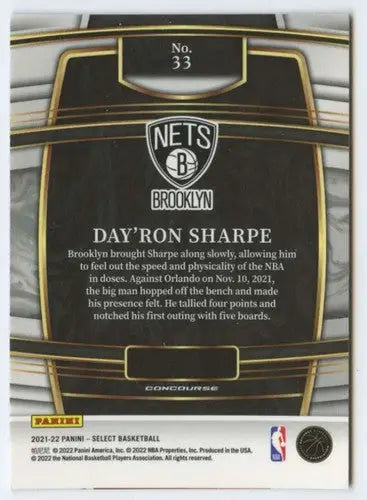 2021 Panini Select Blue Day Ron Sharpe Nets basketball trading card NM-MT