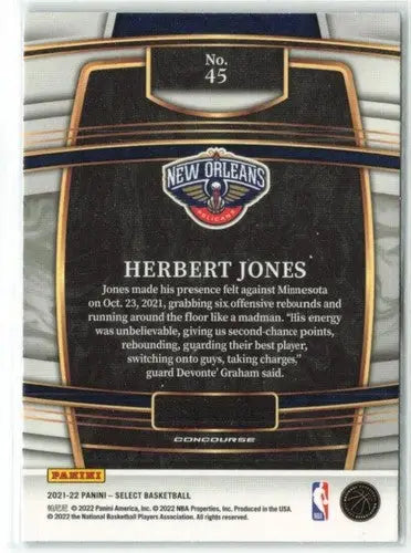 Original gloss Panini Select Blue Herbert Jones 2021-22 trading card Pelicans