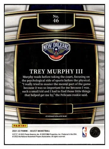 2021 Panini Select Blue #46 Trey Murphy III NM-MT Pelicans Concourse ID:77101 - Basketball Card Single