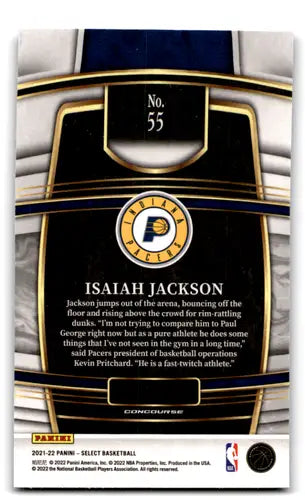 Basketball card back for 2021 Panini Select Blue Isaiah Jackson NM near mint